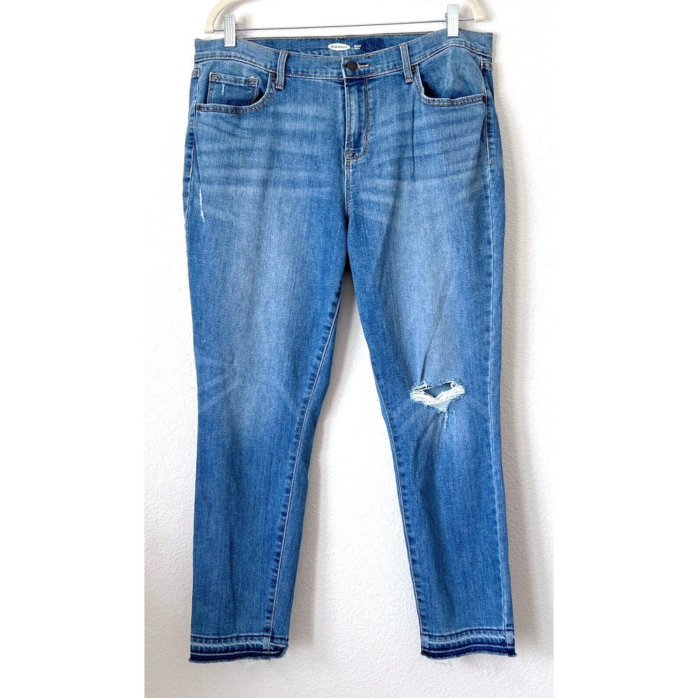 Old Navy Womens Jeans Size 14 Curvy Skinny Blue Distressed Ankle Stretch Denim - Picture 2 of 8